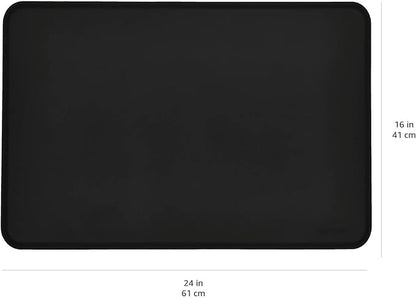 Amazon Basics Waterproof Non-Slip Silicone Pet Feeding Mat with Raised Edges, Prevents Spills, Easy to Clean, Protects Floors for Cat & Dog Food and Water Bowls, 24 x 16 Inches, Black