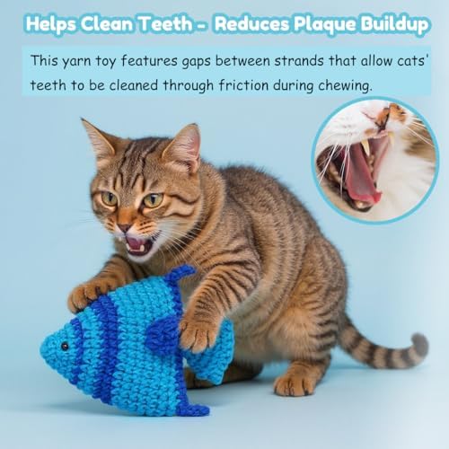 Catnip Fish Toy - Hand-Crocheted with Real Catnip & Bell, Interactive Kicker Toy for Cats Kitten, Soft & Safe for Biting - Image 4