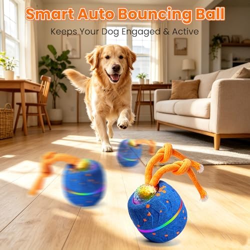 Interactive Dog Toy Ball, Automatic Bouncing Rotating, Realistic Dog Barking Sounds, E‑TPU, IP54, Rechargeable, for Small/Medium/Large Dogs, Indoor/Outdoor（Light Blue） - Image 5