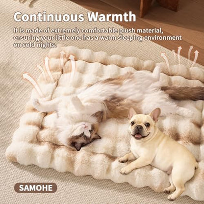 SOMAHE Cat Bed, Plush Faux Fur Kneading Flat Mat - Machine Washable Fluffy Pet Bed for Indoor Cats, Non-Slip Small Kitten Bed, Therapeutic Knead Cat Mat for Couch & Window Sill, 23"×15" Inch,Camel - Image 4
