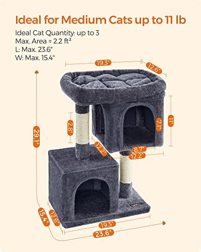 Feandrea Cat Tree, 29.1-Inch Small Cat Tower, Cute Plush Condo, Smoky Gray - Image 6