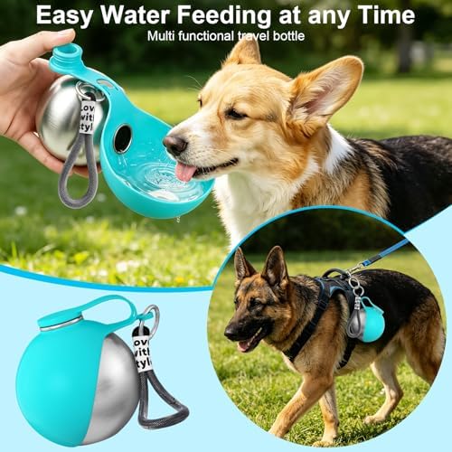 2 in 1 Dog Water Bottle with Bowl, 10oz Stainless Steel - Blue - Image 2