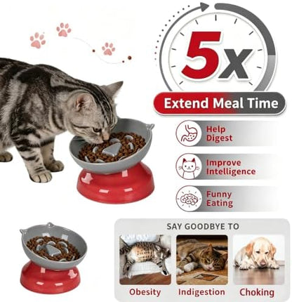 Ceramic Slow Feeder Cat Bowl, 15-Degree Tilted Non-Slip - Image 3