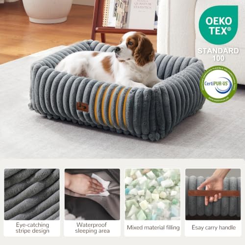 Washable Dog Bed Small Medium Size Dog, Rectangle Orthopedic Pet Bed for Car and Indoor,Fluffy Memory Foam Dog Beds with Anti-Slip Bottom, Grey (25x21x7 inches) - Image 2