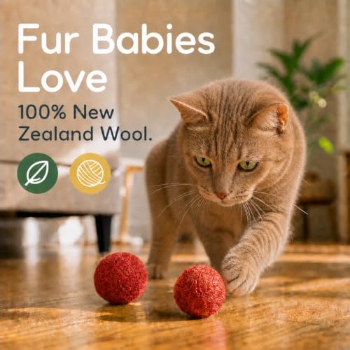 Wool Cat Toys - Felt Cat Toy Balls for Small Pet Fetch and Play - Eco Friendly Quiet Wool Ball Cat Toy for Cats and Kittens - Choose Your Colors 6PCS (Red) - Image 6