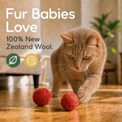 Wool Cat Toys - Felt Cat Toy Balls for Small Pet Fetch and Play - Eco Friendly Quiet Wool Ball Cat Toy for Cats and Kittens - Choose Your Colors 6PCS (Red) - Image 6
