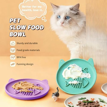 Slow Feeder Cat Bowl, 2 PCS Silicone Bowl, Cat Slow Feeder, Ideal for Dry and Wet Food, Easy to Clean, Interactive Puzzle Toy for Pets Food Training, Keeps Cats Busy, 6.69" W*0.65" H - Image 2