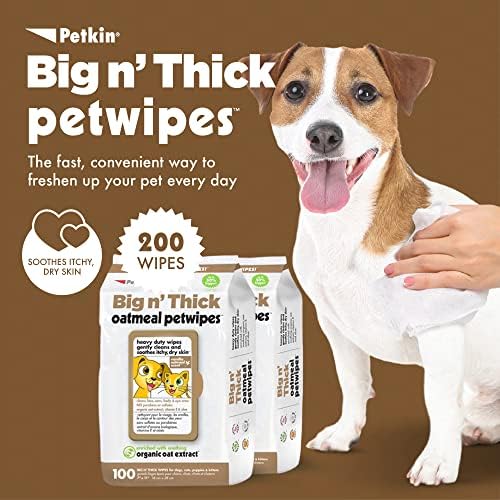 Petkin Pet Wipes for Dogs and Cats, 200 Wipes (Large) – Oatmeal Pet Wipes for Dogs and Cats – Soothes Itchy Dry Skin and Cleans Ears, Face, Butt, Body and Eye Area – 2 Packs of 100 Wipes - Image 2