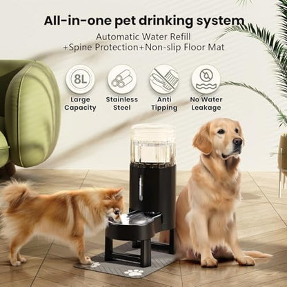 CZPET Gravity Dog Water Bowl Dispenser, Wider Mouth (8L+Stand+Mat, Black) - Image 4