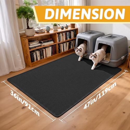 Pieviev Litter Box Mat, Double-Layer Waterproof Design, 47" x 36" Black - Image 2
