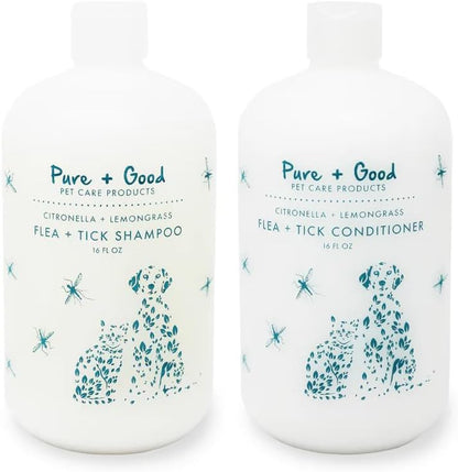 Shampoo and Conditioner Set, Formulated for All Pets, Gentle and Cleansing, Made in The USA, Cruelty Free, 16 fl oz (Flea + Tick)