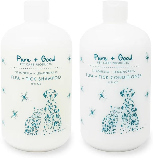 Shampoo and Conditioner Set, Formulated for All Pets, Gentle and Cleansing, Made in The USA, Cruelty Free, 16 fl oz (Flea + Tick)