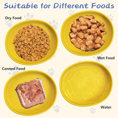 Fhiny 2 PCS Silicone Cat Food Bowls Shallow Dog Bowl 7" Non-Slip Pet Feeding Dishes for Dry and Wet Food Whisker Fatigue Cat Plates for Kitten Puppy and Small Pets(Yellow) - Image 5