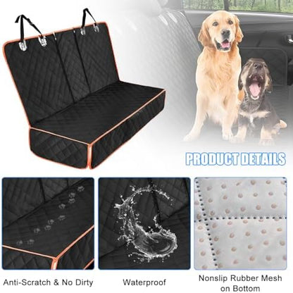 Dog Car Back Seat Cover, Waterproof Scratch-Resistant 600D Heavy Duty Vehicle Pet Bench Seat Protector, Non Slip Automotive Interior Backseat Cushions, Universal for SUV Sedan Truck (Orange) - Image 3