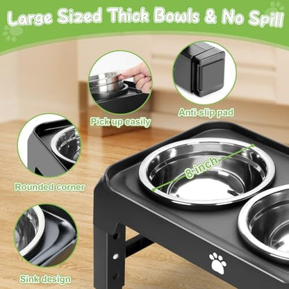 Elevated Bowls with Adjustable Heights - Raised Stand with 2 Stainless Steel Food Bowls, Non-Slip Foldable Feeder for Medium Large Dogs, Adjusts to 12.36", 10.75", 9.2", 3.7", Black - Image 4