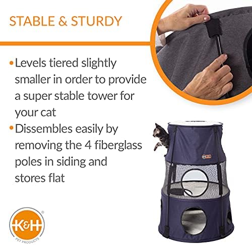 K&H Cat Tower, Tree Condo for Multiple Large Indoor Cats, 3 Level, Denim - Image 5