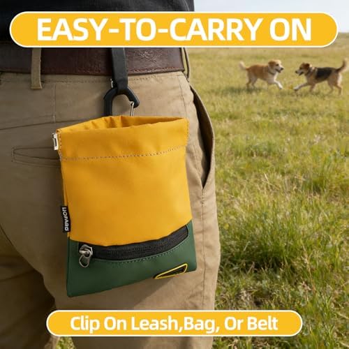 LIOPARD Portable Dog Treat Pouch, Hands-Free Pet Training Snack Bag with Carabiner, Auto-Closing Nylon Fabric Dog Walking Bag for Outdoor Use & Puppy Travel (Yellow) - Image 5
