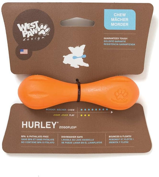 WEST PAW Zogoflex Hurley Dog Bone Chew Toy – Floatable Pet Toys for Aggressive Chewers, Catch, Fetch – Bright-Colored Bones for Dogs – Recyclable, Dishwasher-Safe, Non-Toxic, Large, Tangerine