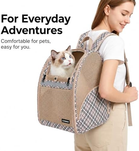 Cat Backpack Carrier for Small Dogs and Medium cat Puppy Kitten Bunny Pet Carrier Backpack Collapsible with Fully Ventilated Mesh with Safety Leash (Khaki, 12.9" L x 10.62" W x 15.5" H - M) - Image 4