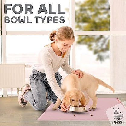 Dog Food Mat - 24x15 Raised Edges Dogs Mat for Food and Water Prevent Spill, Waterproof Cat Food Mats Protect Floors, Easy Clean Dog Bowl Mats for Food and Water, Silicone Pet Feeding Placemats Pink - Image 6