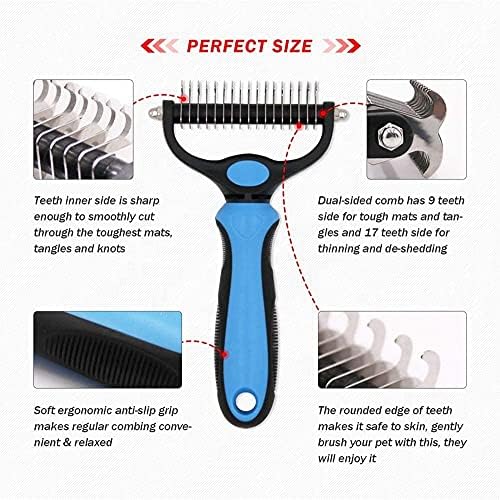 Dematting comb for dogs, Shedding, undercoat Rake, Dog Brush, Cat brush, for shedding, Deshedding brush for dogs, Cat brushes, for Shaggy or Low hair Dogs & cats Double sided - Image 6