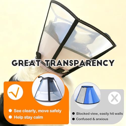 Soft Dog Cone, Stop Licking Deep Pet Recovery Collar After Surgery for Large Medium Dogs, Clear Plastic Breathable Elizabethan Head Neck Circle, Adjustable Comfortable Cones 20cm /8" Long (M Black) - Image 4