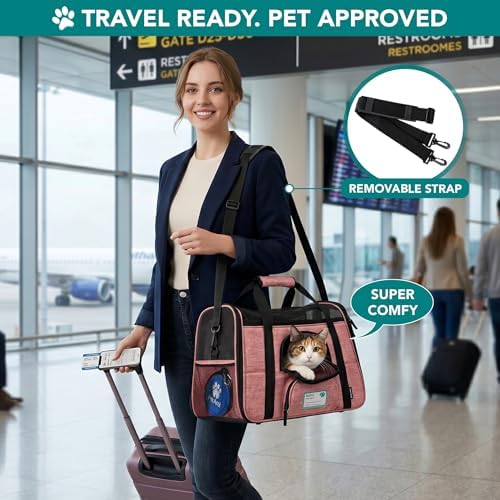 PetAmi Airline Approved Pet Carrier Cat Small Dogs, Small Heather White Red - Image 5