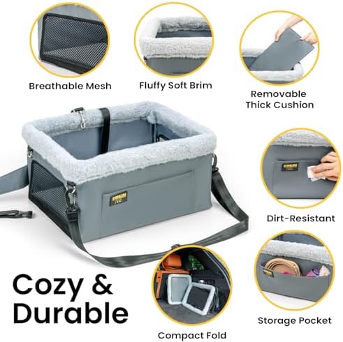 Conlun Dog Car Seat Booster | Steel Frame Anti-Collapse | Small Pet | Grey - Image 5