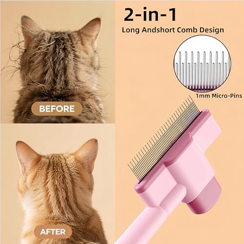 Pet Comb-2 Pack Release Button Grooming Brush for Cats&Dogs Flea Comb,Cleaning Removal Comb Pet Hair Gentle,Kittens Pet Comb to Groom Hair and Knots - Image 2