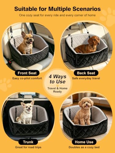 2-in-1 Cat Dog Car Seat for Small Dogs up to 30 lbs Reversible Cool & Warm Pet Travel Bed with Raised Bolster Sides Anti-Slip Base Washable Cover and 2 Safety Tethers - Image 4