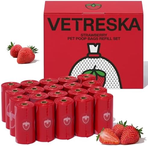 VETRESKA Strawberry Scented Dog Poop Bags, Leak Proof, 300 Counts by VETRESKA