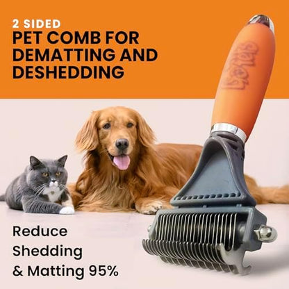 GoPets 2-in-1 Deshedding & Dematting Comb & Grooming Brush for Dogs & Cats - Image 2