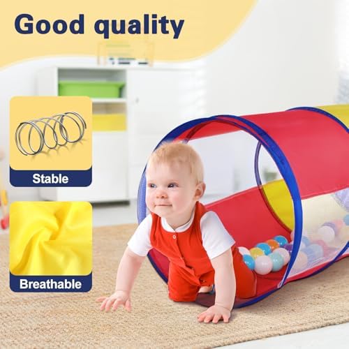 Kids Play Tunnel Tent for Toddlers, Colorful Pop Up Crawl Through Passage, Indoor & Outdoor Pipe Toy for Kids Backyard Playset, Dog Cat Pet Tunnel (Red, Yellow and Blue Tunnel) - Image 7