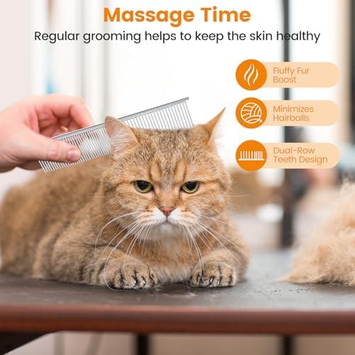 PETTOM 2Pcs Stainless Steel Dog Comb, Round Tooth Cat Comb with 2 Tooth Widths, Metal Combs for Removing Knots and Tangles, Grooming Tool for Long and Short Hair Pets, 7.5 IN Silver - Image 5