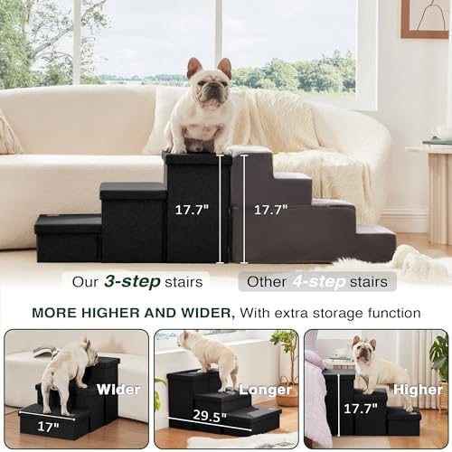 Love's cabin Dog Stairs for High Bed, Foldable Pet Stairs for Small Medium or Large Dogs Puppy with Storage for Bed or Couch, Cat Dog Steps Ramp with Zip up to 200 lbs, Black, 3 Steps - Image 3