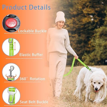Seyezo Dog Car Seat Belt for Car, 2 Piece Set Retractable Dog Car Harness Adjustable Reflective Dog Seatbelt for Vehicle Headrests, Dog Safety Restraint Seatbelt Heavy Duty& High Elastics, Green - Image 2