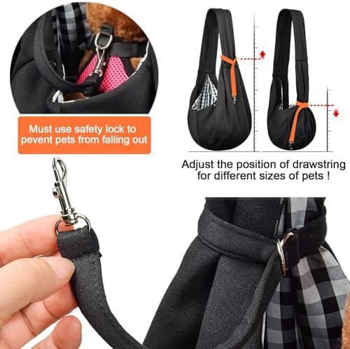 Tomkas Small Dog Cat Sling Carrier Puppy Purse Travel Wrap Soft Crossbody Pet Bag (Black, M - Zip Pocket & Classic Strap) - Image 6