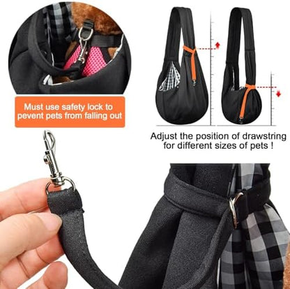 Tomkas Small Dog Cat Sling Carrier Puppy Purse Travel Wrap Soft Crossbody Pet Bag (Black, M - Zip Pocket & Classic Strap) - Image 6