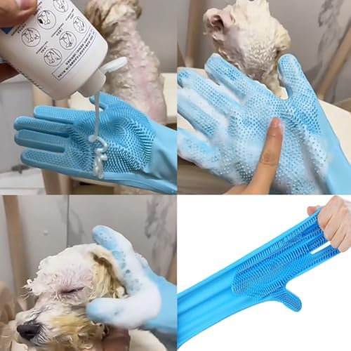8PCS Dog Bath Supplies Set，Dog Washing Gloves，Shampoo Brush, Bath Supplies Set，Shedding Slicker Brush，Complete Pet Grooming Kit for Dog&Cat and Small Animal Grooming(8PCS-Bath-Blue) - Image 3