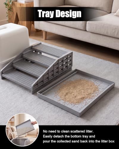 Adjustable Cat Stairs, Litter Box Step DIY Stackable with Litter Catcher & Anti-Tracking Grid, Non-Slip Cat Staircase for Senior Small Cats Kittens, Fit Most Litter Boxes (Grey) - Image 5