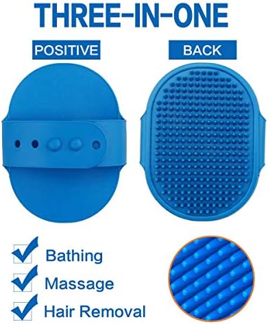 Dog Bath Brush Pet Bath Comb Brush Soothing Massage Rubber Comb 2pcs with Adjustable Ring Handle for Long Short Haired Dogs and Cats (Blue+Rose) - Image 3