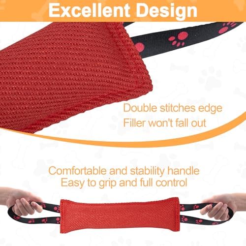 ToLanbbt Dog Tug Toy Bite Jute Pillow Pull Toy with 2 Strong Handles Perfect for Tug of War, Puppy Interactive Play, Tear Resistant Bite Training for Small Medium Large Dogs (Bright Red-Footprint) - Image 4