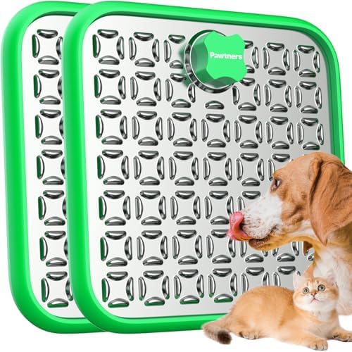 Pawtners Stainless Steel Large Lick Mat for Dogs, 2 Pack, Green by Pawtners
