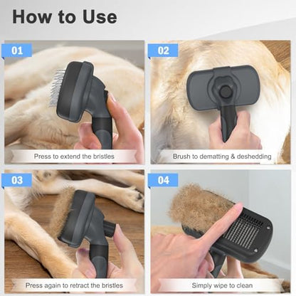 Dipoo Self-Cleaning Deshedding Brush for Dogs & Cats - Skin-Friendly Grooming Tool with Hair Brush for Long and Short Haired Pets, Grey - Image 7