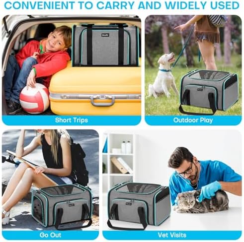 Pet Carrier, Large Soft Sided Expandable Travel Carrier with Steel Frame, Anti-Scratch Mesh, Removable Fleece Pad and Pockets for Cats, Dogs and Small Animals up to 15 lbs (Gray, 5 Sides Expandable) - Image 3
