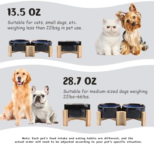 SPUNKYJUNKY 15° Slanted Ceramic Dog and Cat Bowl with Wooden Stand, Tilted Bulldog Food and Water Bowl No Slip Non-Spill for Cats Medium Dogs Big Face Pets 28.7 OZ (3.6 Cups, Starry Blue) - Image 5