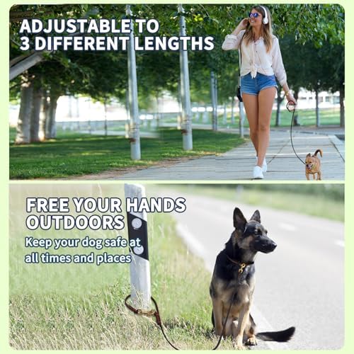 LWBMG Multi Function Leather Dog Leash - 8ft Genuine Leather Hands Free Double Ended Dog Training Leash for Small Medium Dogs - Brown - Image 5