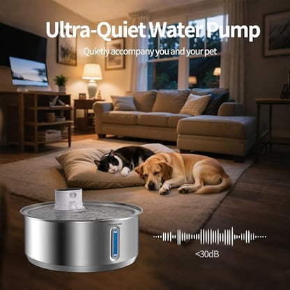 Wireless Dog Water Fountain, 2.1Gal/8L Battery Operated Stainless Steel Pet Water Fountain Motion Sensor Dog Water Bowl Large Cat Bowl Inside with 3 Filters and 2 Ultra Quiet Pumps - Image 6