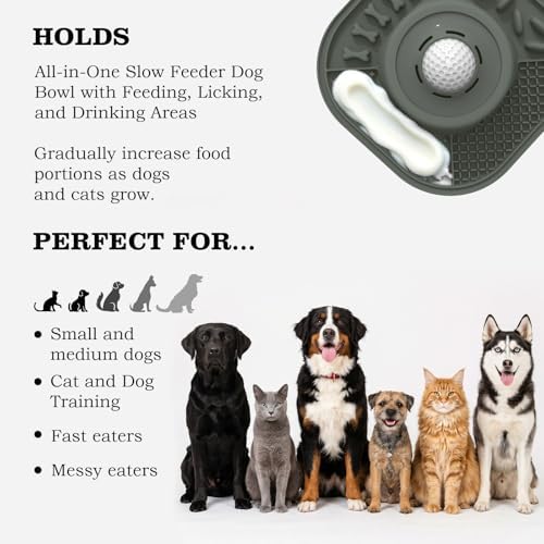 Dog Lick Bowl with Interactive Rolling Ball & Slow Feeder s,Grey - Image 3