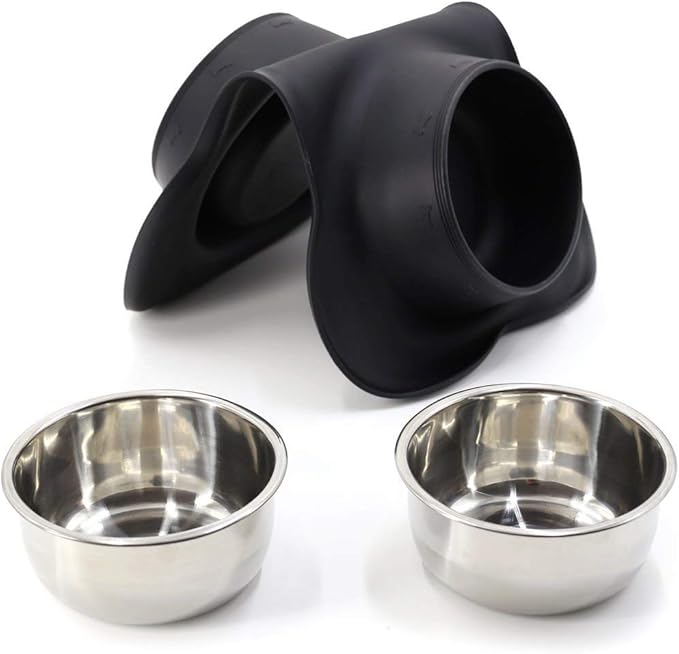 Pet Deluxe Dog Bowls Stainless Steel Dog Bowl with No Spill No Skid Silicone Mat, 24/48 oz Dog Food and Water Bowl Set Double Dog Feeder Bowl Dog Dish for Small Medium Large Sized Dogs Cats Puppy